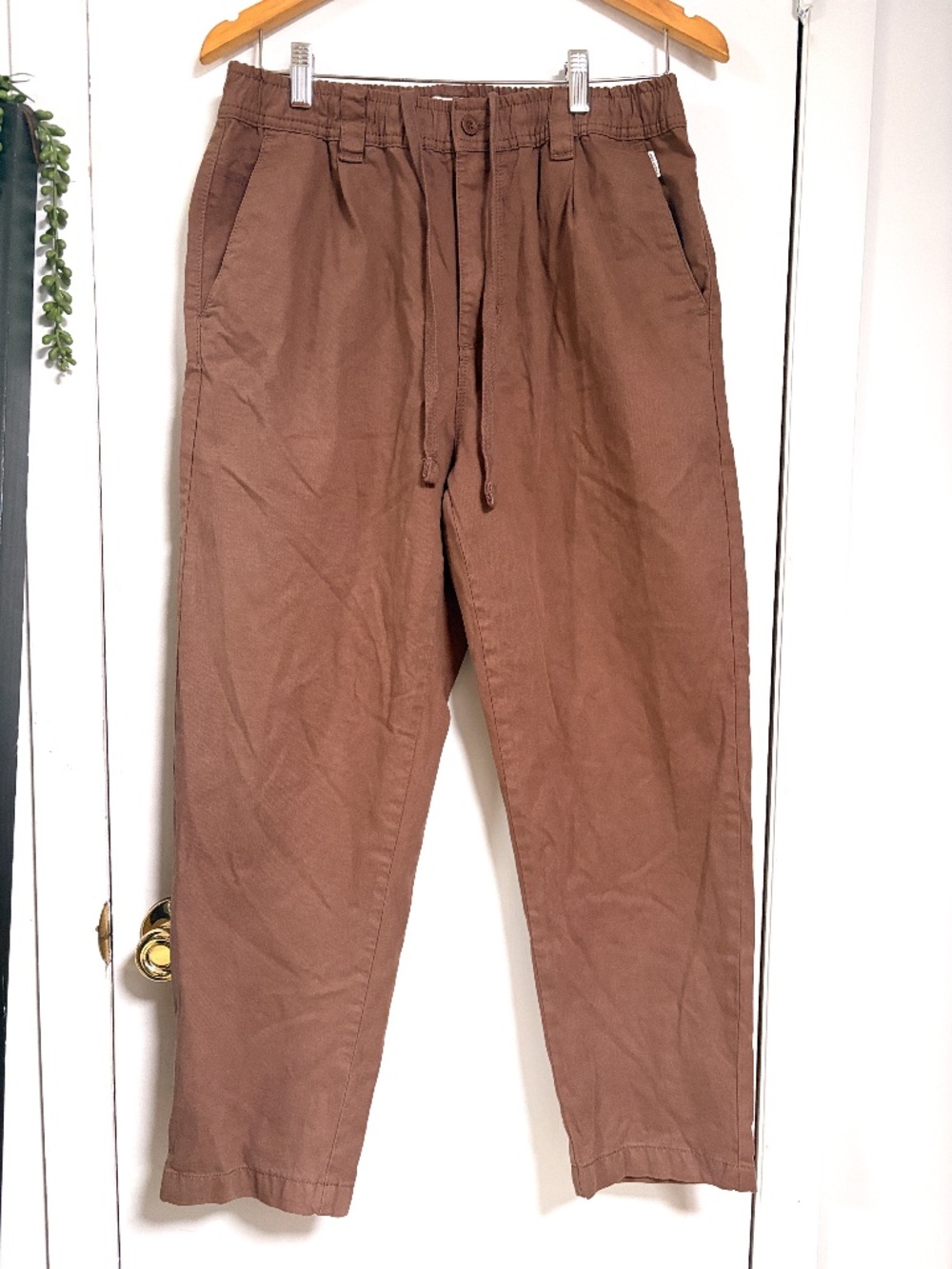 Size L - Banks Journal Men's Pants Blend Pleated Elastic Waist Drawstring Brown